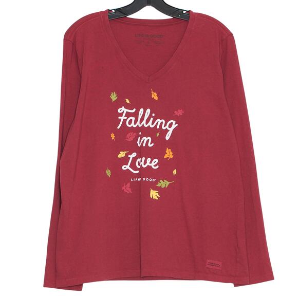 Life Is Good Top Falling In Love Cottage Fall Casual Cozy Crusher Tee Red Large - Picture 1 of 7
